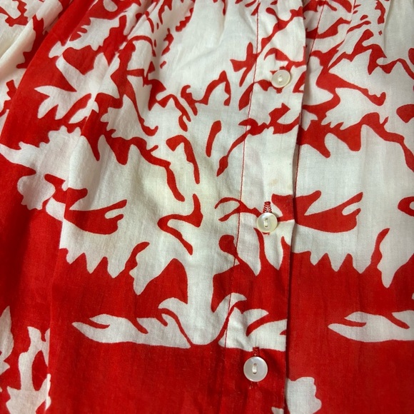 Juliet Dunn Tuckernuck Tie Shoulder Palladio  Print Midi Dress Red + White Sz S - Picture 2 of 8
